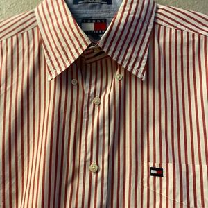 Vintage Red/White striped Tommy Hilfiger Button Long Sleeve Sz X-Large